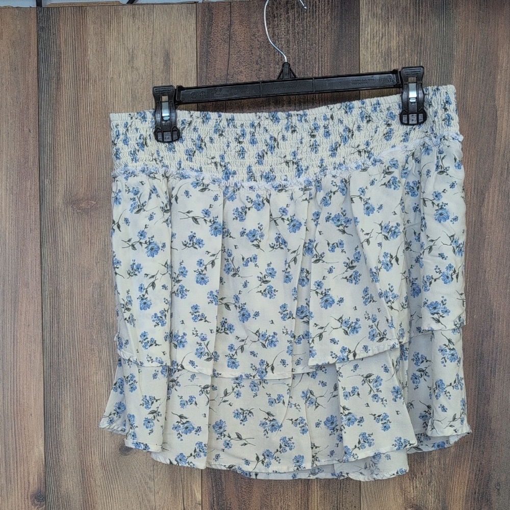 No Boundaries Blue Floral Layered Mini Skirt L                       F150